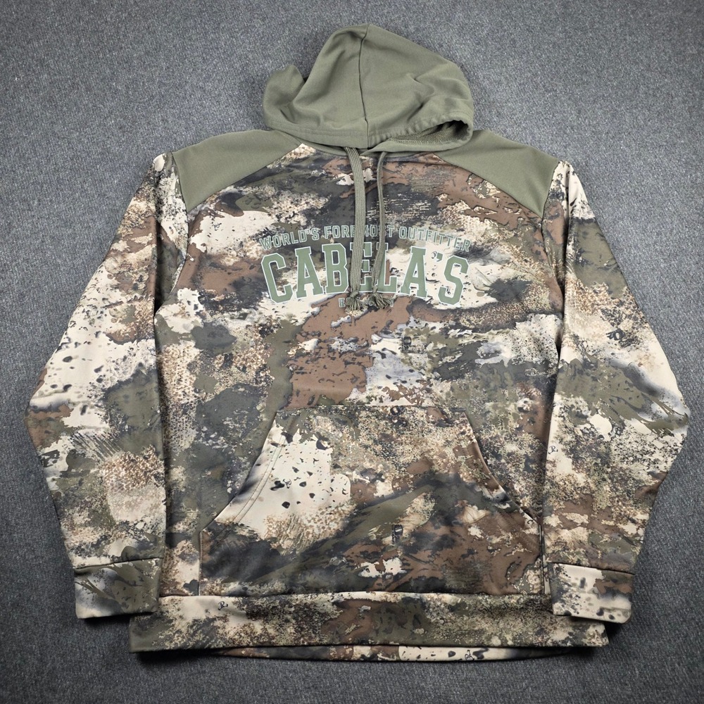 Cabela's Camo Hoodie Mens‎ Large Green Camouflage Performance Fleece